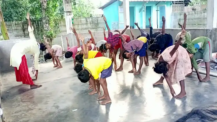 Training village children's to do exercise